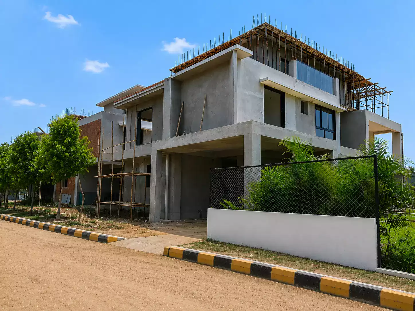 Hero villa elevation with large windows at Fleetwood Villas Hyderabad